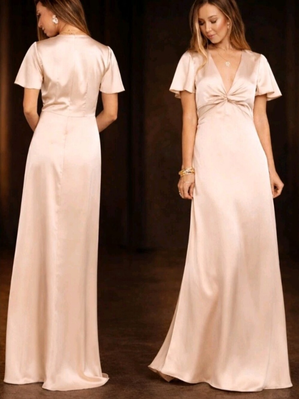 Show Me Your Mumu Rome Twist Gown Champagne Satin Maxi Dress Bridesmaid Wedding